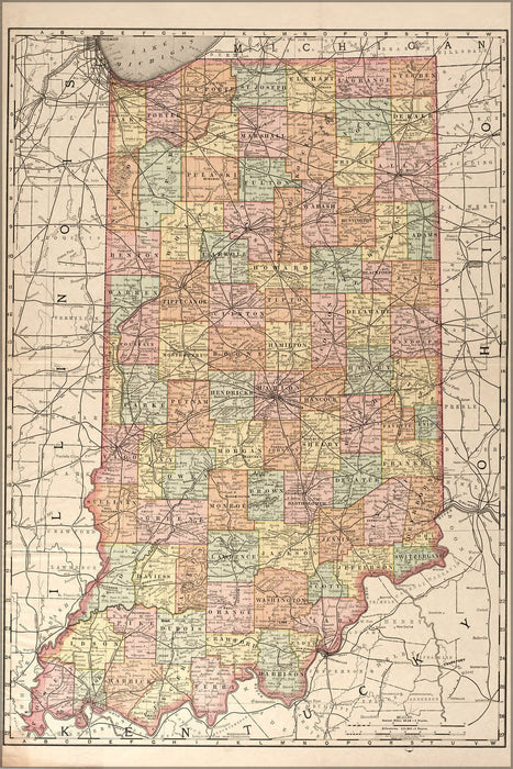 Poster, Many Sizes Available; Map Of Indiana 1893