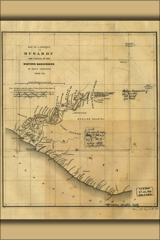 Poster, Many Sizes Available; Map Of Anderson&#39;S Route Liberia 1869