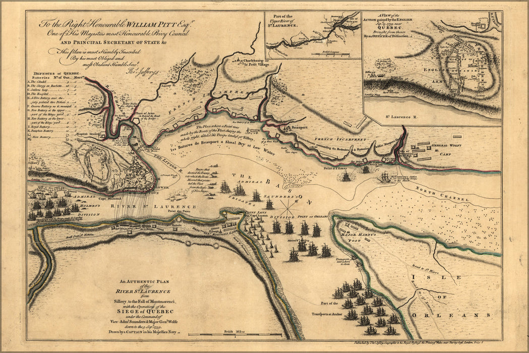 Poster, Many Sizes Available; Map Of Saint Lawrence River Siege Of Quebec 1759