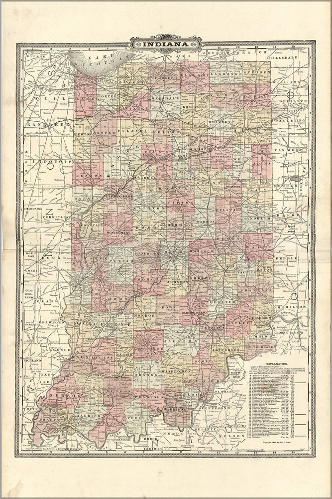 Poster, Many Sizes Available; Map Of Indiana 1899