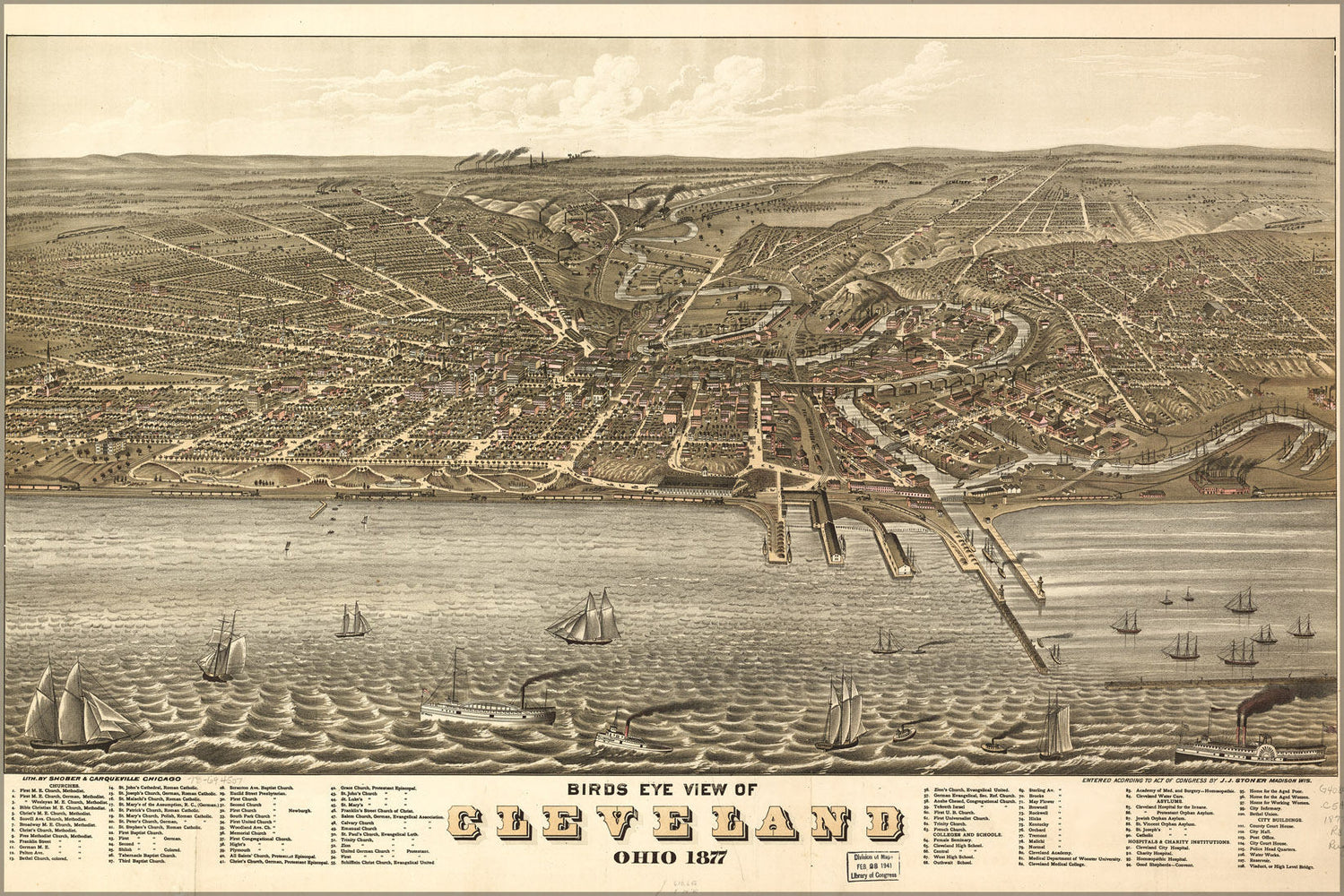 Poster, Many Sizes Available; Birdseye View Map Of Cleveland, Ohio 1877