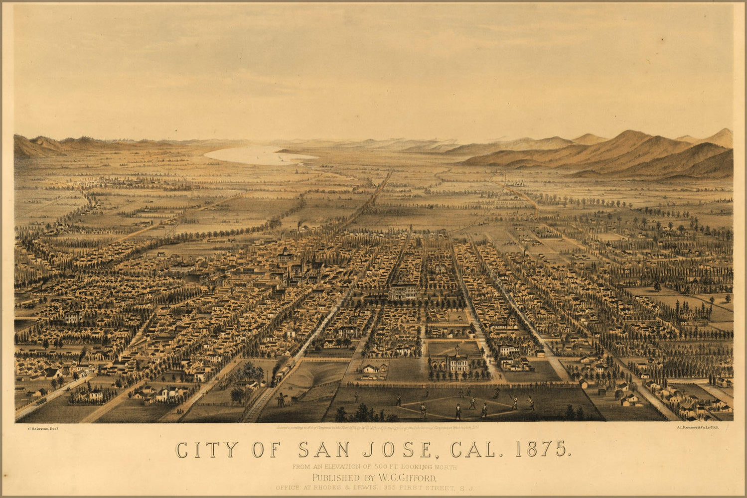 Poster, Many Sizes Available; Map Of San Jose, California 1875