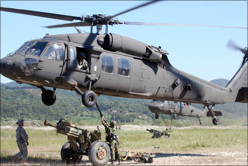 Poster, Many Sizes Available; Rok 105 Mm Howitzer Loading Onto Uh-60 Black Hawk Attack Helicopter