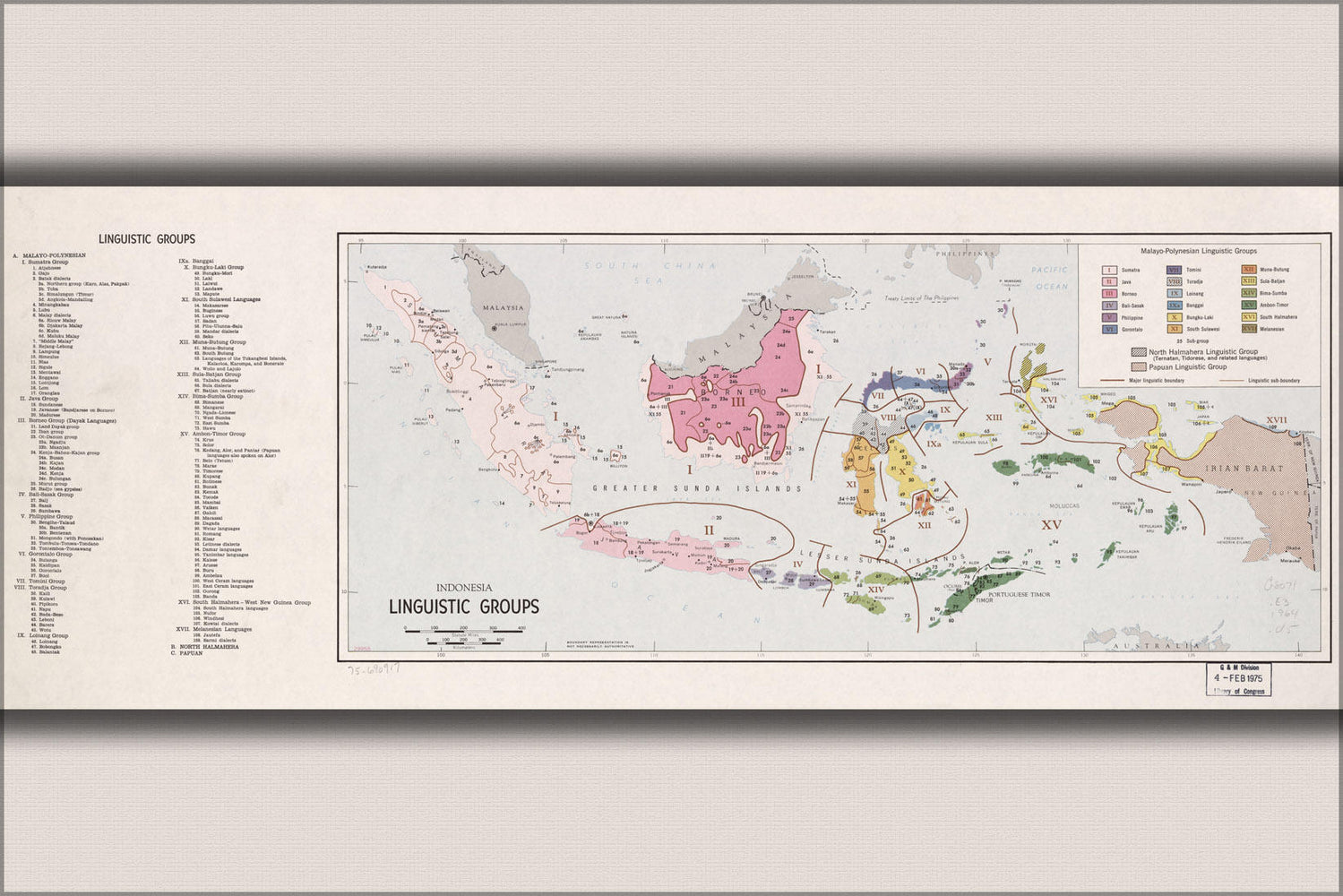 Poster, Many Sizes Available; Map Of Indonesia Linguistic Groups 1964