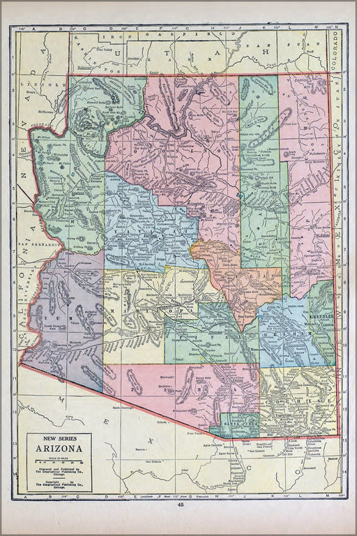 Poster, Many Sizes Available; Map Of Arizona 1927