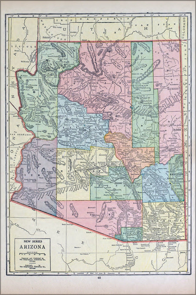 Poster, Many Sizes Available; Map Of Arizona 1927