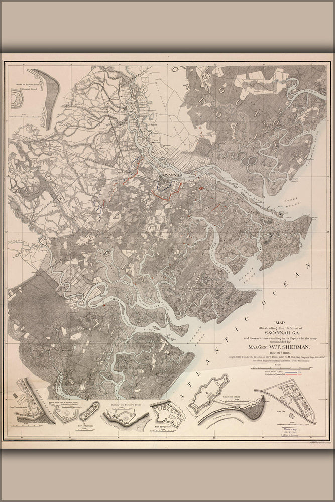 Poster, Many Sizes Available; Map Of Savannah, Georgia During Shermans March