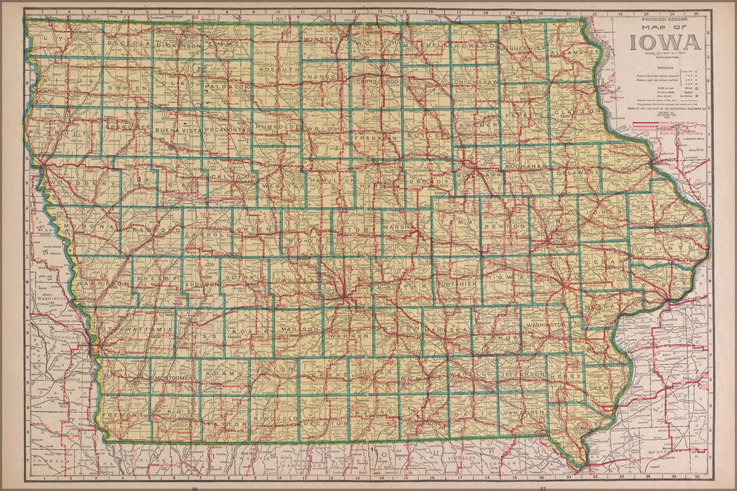 Poster, Many Sizes Available; Map Of Iowa 1927