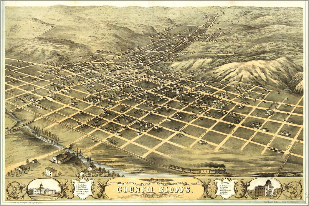 Poster, Many Sizes Available; Birdseye View Map Of Council Bluffs, Iowa 1868