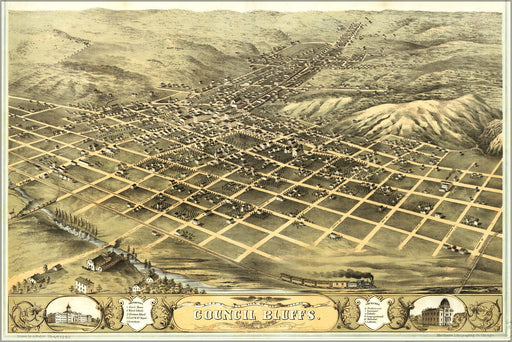 Poster, Many Sizes Available; Birdseye View Map Of Council Bluffs, Iowa 1868