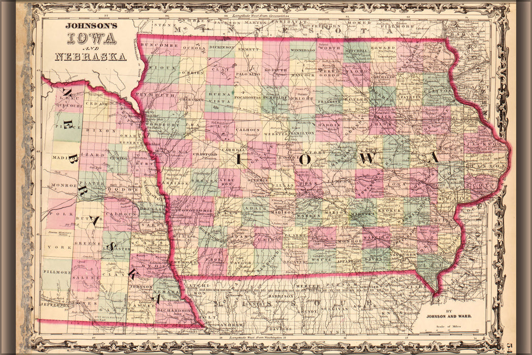 Poster, Many Sizes Available; Map Of Iowa And Nebraska 1862