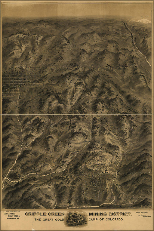 Poster, Many Sizes Available; Birdseye View Map Of Cripple Creek Gold Mining Camp, Colorado