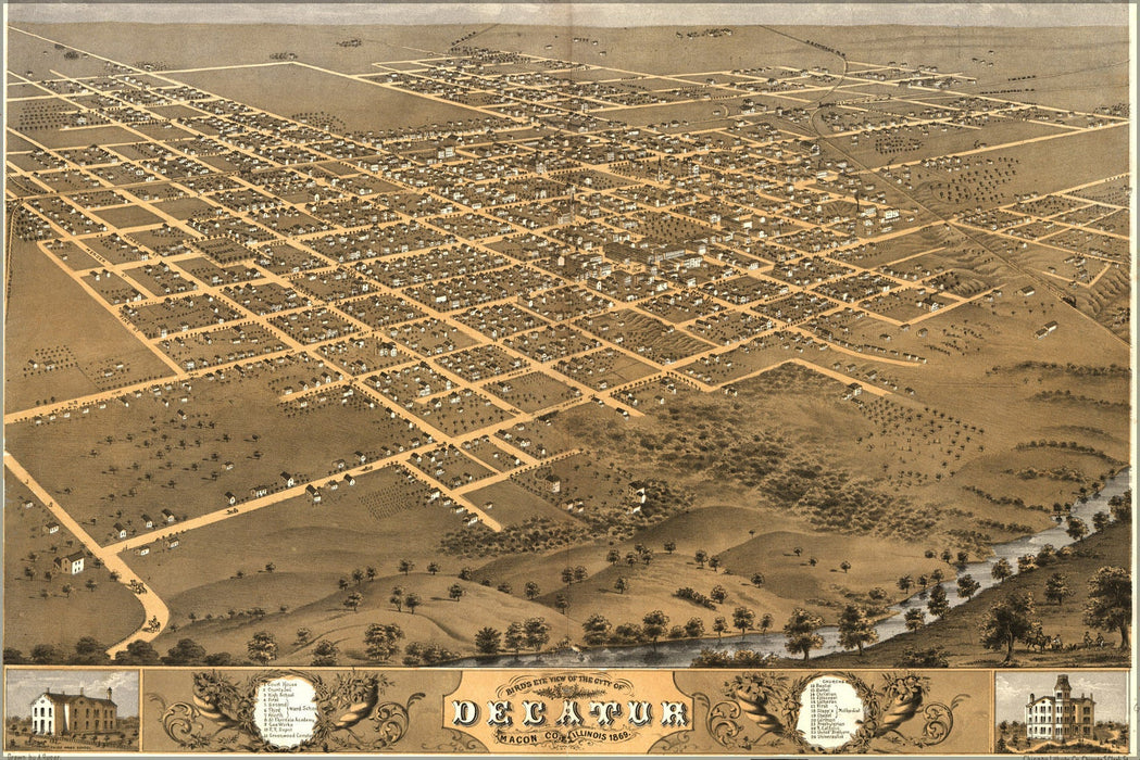 Poster, Many Sizes Available; Birdseye View Map Of Decatur, Illinois 1869