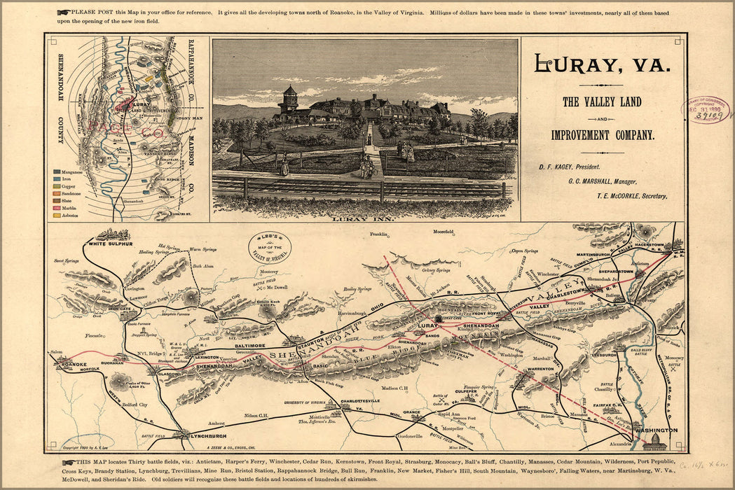 Poster, Many Sizes Available; Map Of Shenandoah Valley Virginia 1890