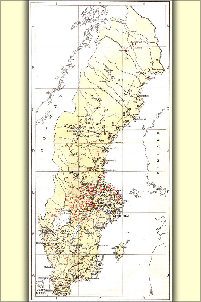 Poster, Many Sizes Available; Map Of Iron And Steel Foundries In Sweden C1920