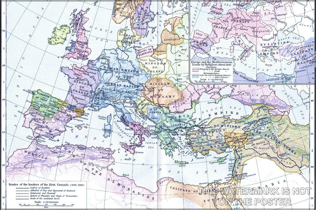 Poster, Many Sizes Available; Route First Crusade. By William Shepherd, Historical Atlas, 1911