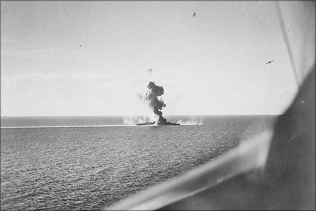 Poster, Many Sizes Available; Aerial Of Us Invasion Of Engebi Island In Eniwetok Atoll. Flares Left Signal Fleet To Lift Bombardment So That