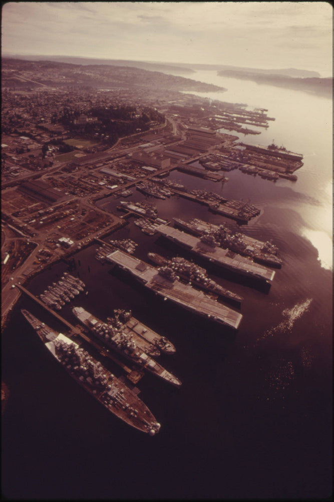 Poster, Many Sizes Available; Aerial View Looking Northeast Across The Puget Sound Naval Shipyard In Downtown Bremerton, And Up Rich Passage