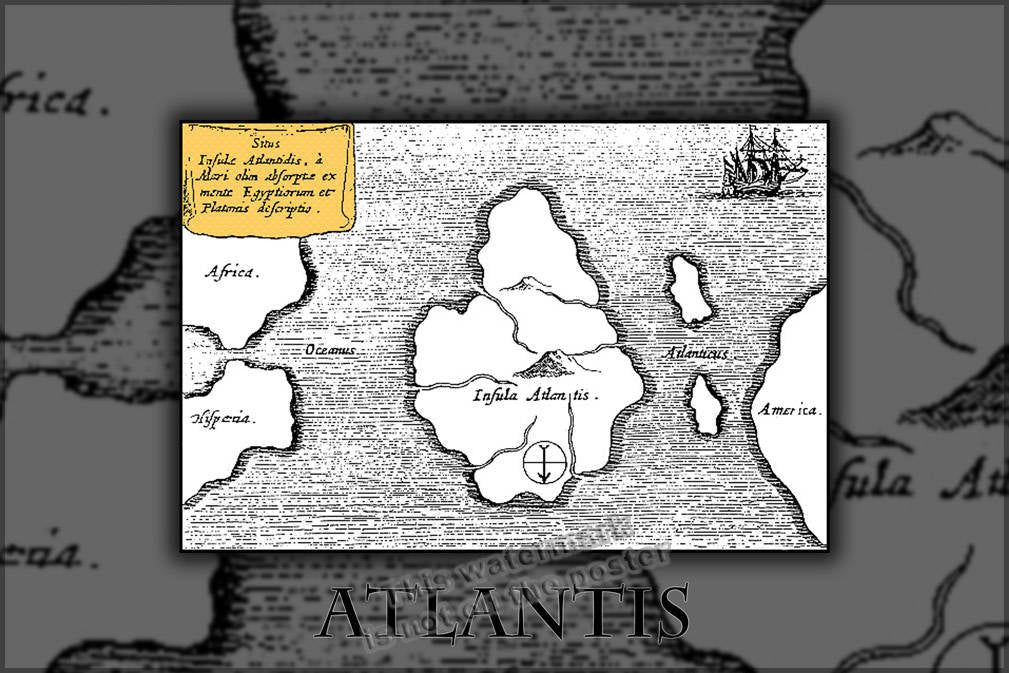 Poster, Many Sizes Available; Map Of Atlantis Athanasius Kircher&#39;S Map Of Atlantis, In The Middle Of The Atlantic Ocean. From Mundus Subterr