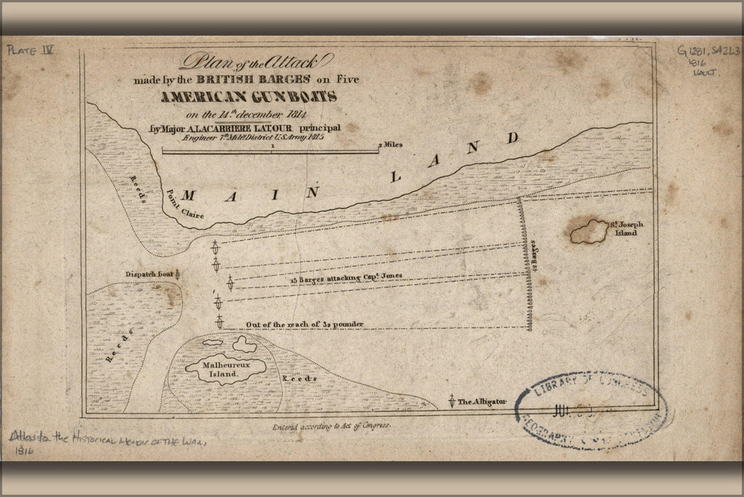 Poster, Many Sizes Available; Map Of Attack On American Gunboats War Of 1812