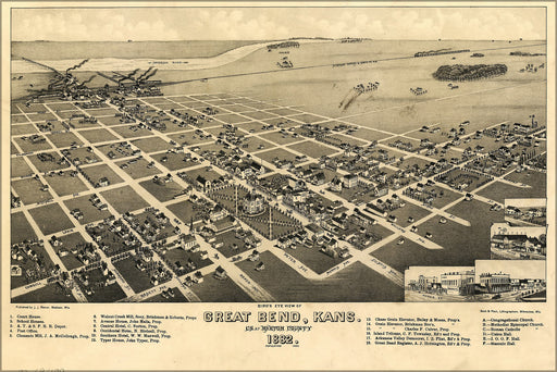 Poster, Many Sizes Available; Birdseye View Map Of Great Bend, Kansas 1882