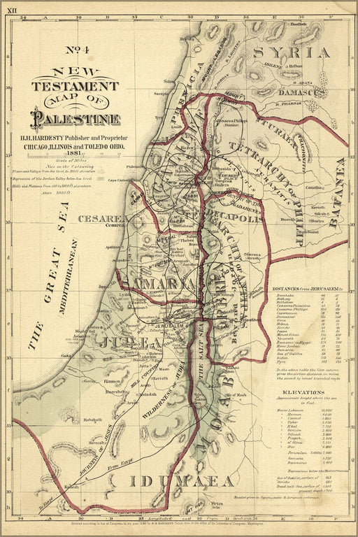 Poster, Many Sizes Available; New Testament Map Palestine Israel Holy Land 1881