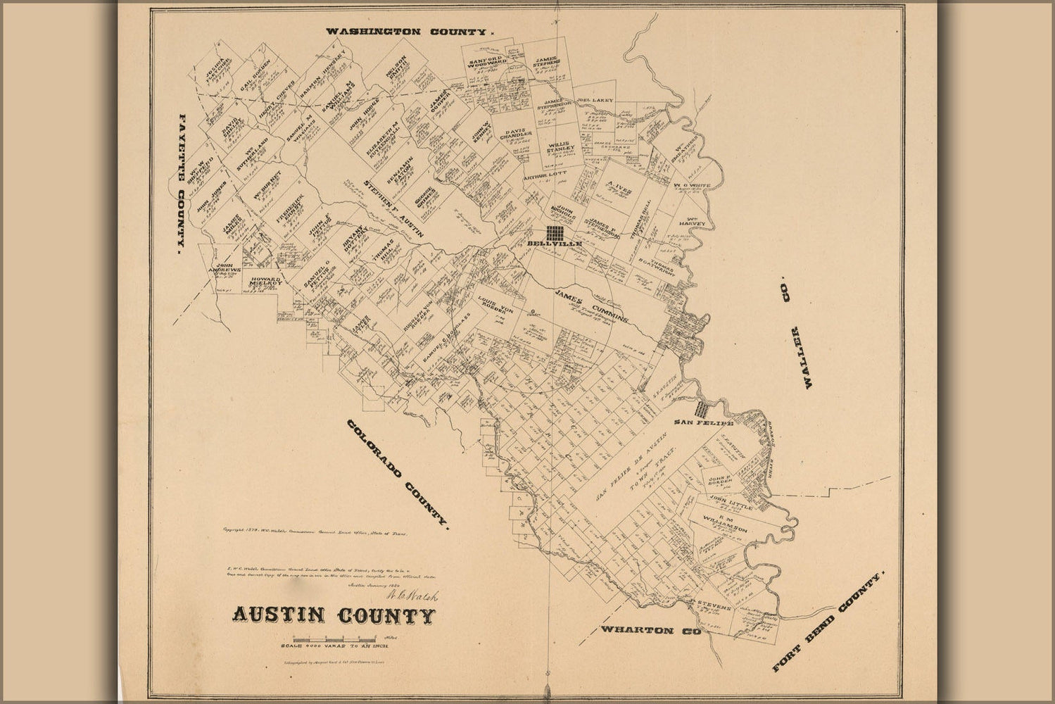 Poster, Many Sizes Available; Map Of Austin County Texas 1879