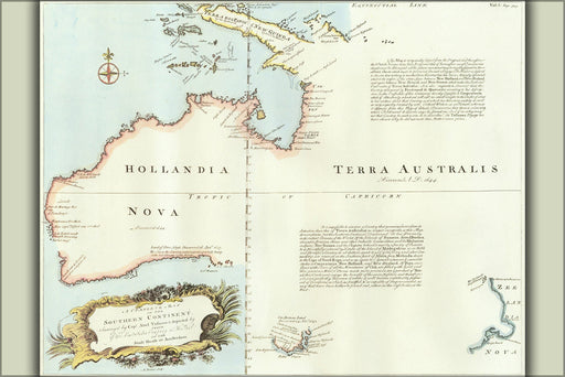 Poster, Many Sizes Available; Map Of Australia Based On Surveys Of Capt. Abel Tasman  Map Of Australia C1744