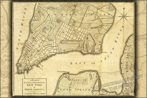 Poster, Many Sizes Available; New York City Map 1776. Map Has Had Border Cropped And Color Adjusted From Original