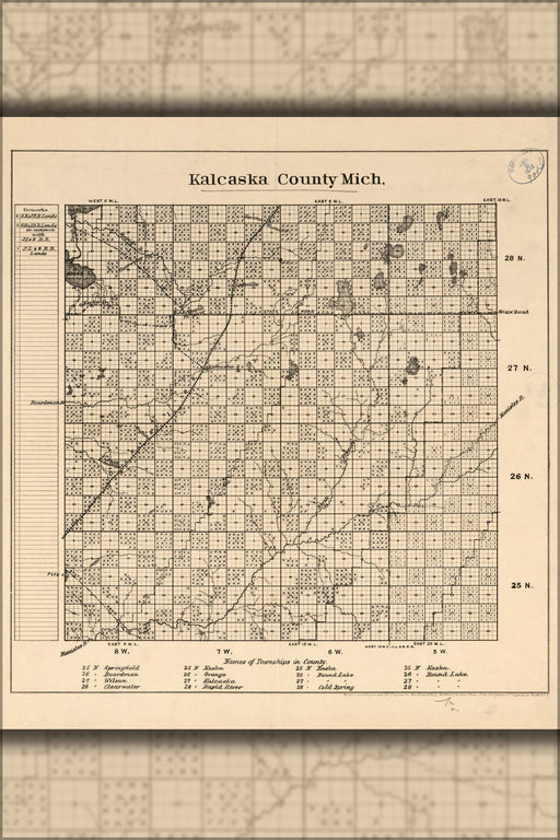 Poster, Many Sizes Available; Map Of Kalkaska County, Michigan 1878