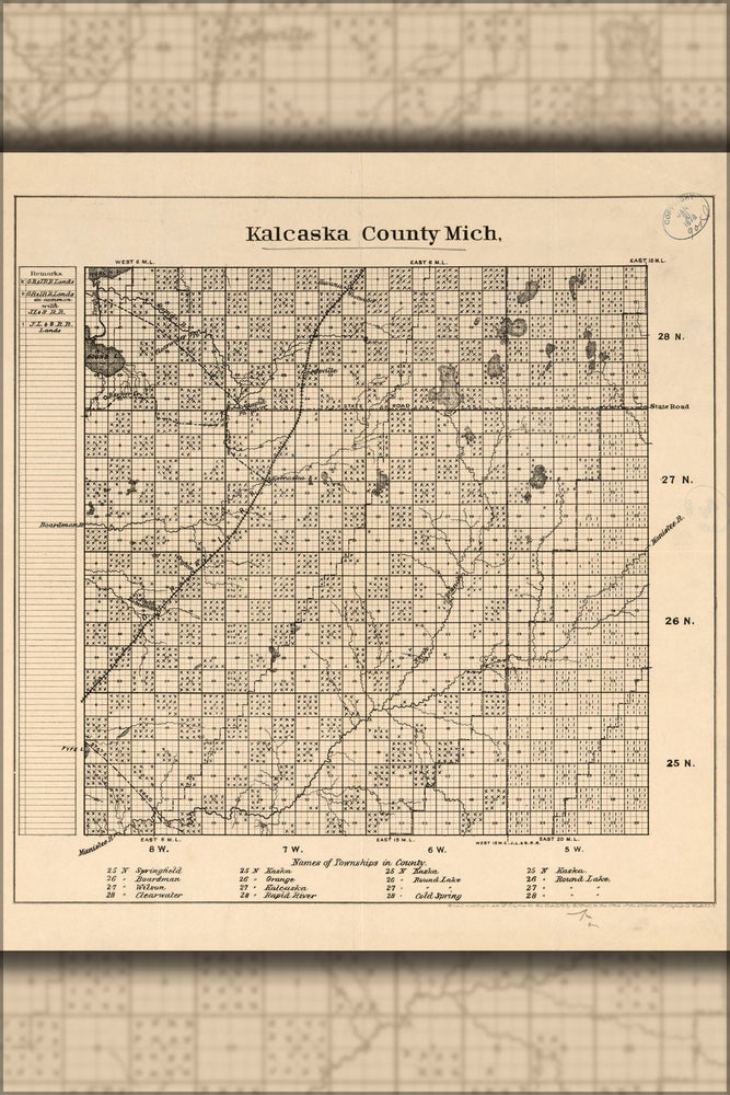 Poster, Many Sizes Available; Map Of Kalkaska County, Michigan 1878