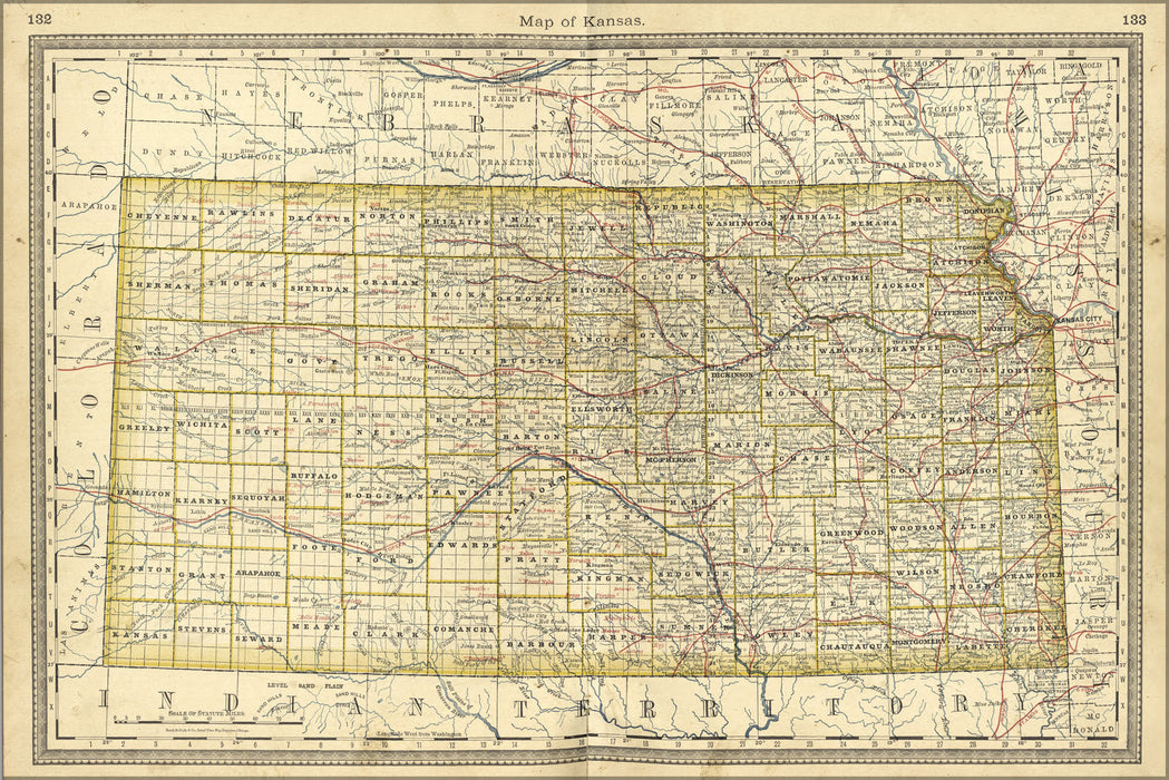 Poster, Many Sizes Available; Map Of Kansas 1881