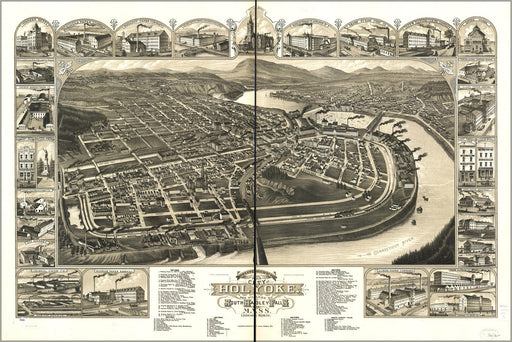 Poster, Many Sizes Available; Birdseye View Map Of Holyoke & South Hadley Falls Massachusetts 1881