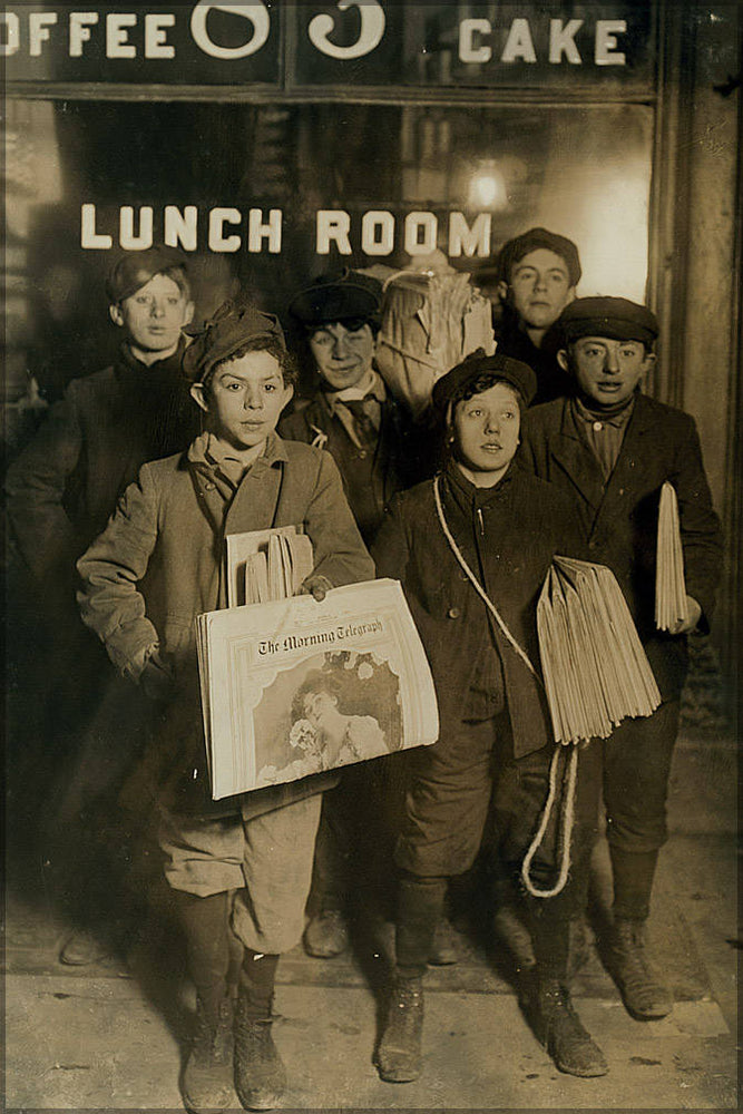 Poster, Many Sizes Available; Newsboys 3 A.M. Sunday, February 23Rd, 1908. Newsboys Selling On Brooklyn Bridge. Harry Ahrenpreiss, 30 Willet