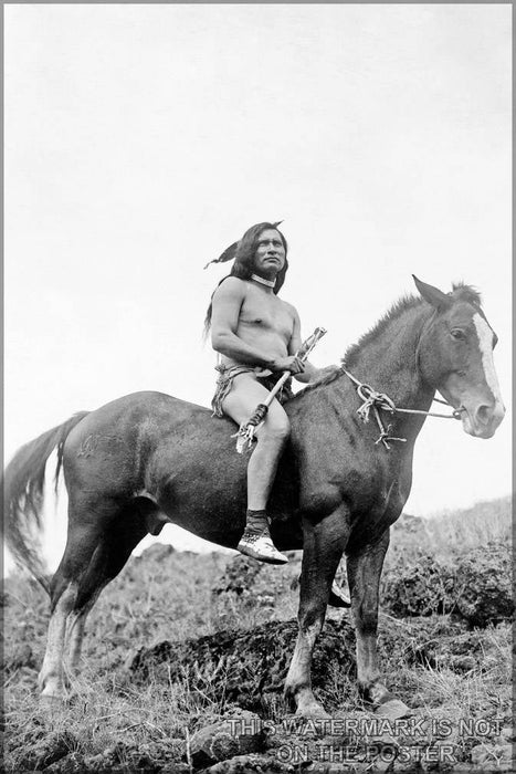 Poster, Many Sizes Available; Nez Perce Warrior--Nez PercÃ©, C.1910. Nez PercÃ© Man, Wearing Loin Cloth And Moccasins, On Horseback