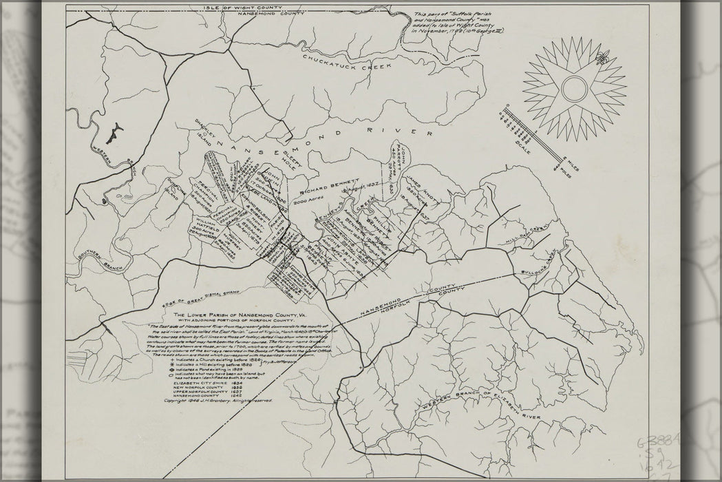 Poster, Many Sizes Available; Map Of Suffolk Region Virginia 1642 P2