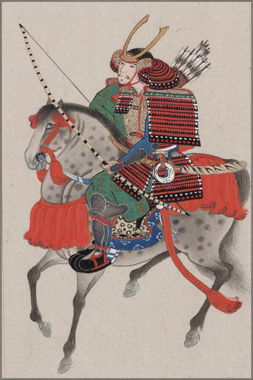 Poster, Many Sizes Available; Samurai On Horseback, C1878 Wearing Armor And Horned Helmet, Carrying Bow And Arrows