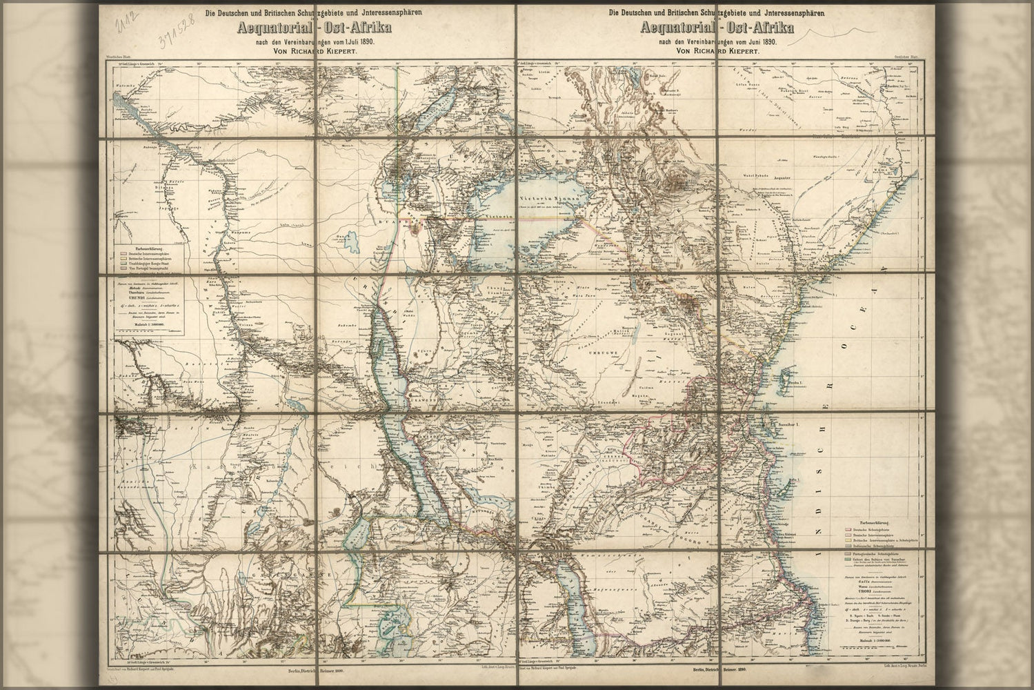 Poster, Many Sizes Available; Map Of Tanzania Ruanda & Burundi In German 1890