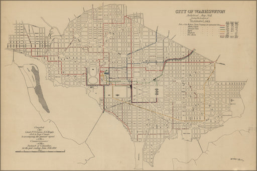 Poster, Many Sizes Available; Map Of Telegraph Lines In Washington D.C. 1880