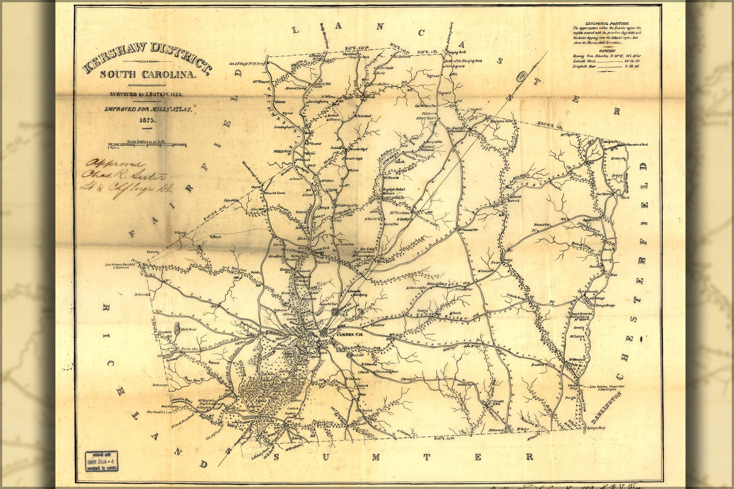 Poster, Many Sizes Available; Map Of Kershaw District, South Carolina 1825