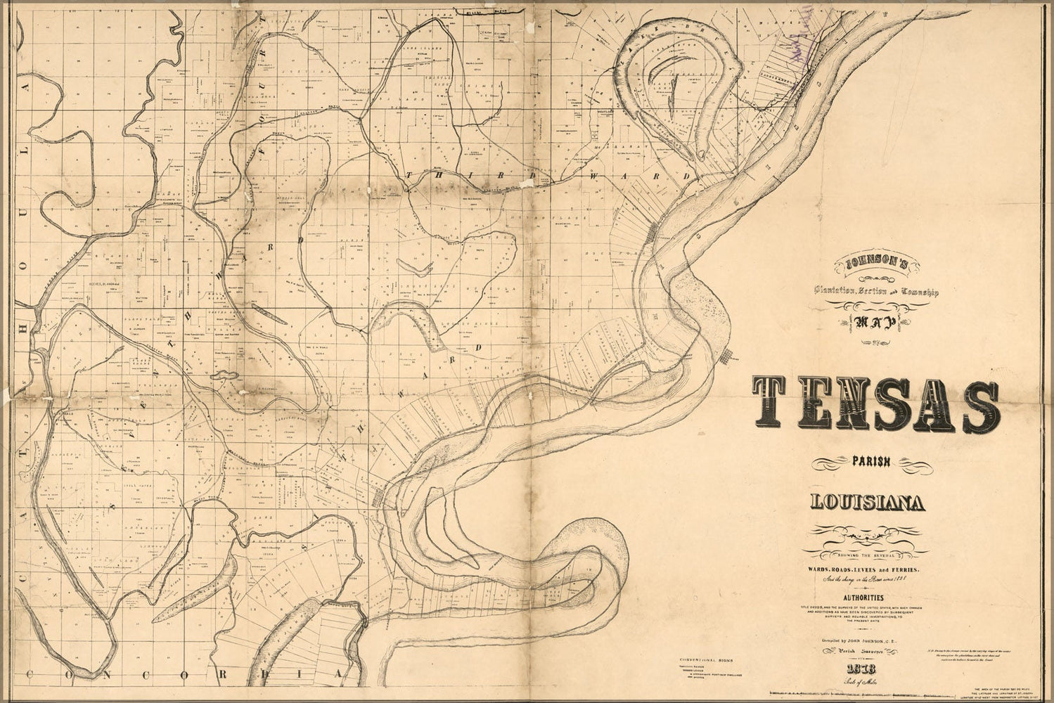 Poster, Many Sizes Available; Map Of Tensas Parish, Louisiana 1873