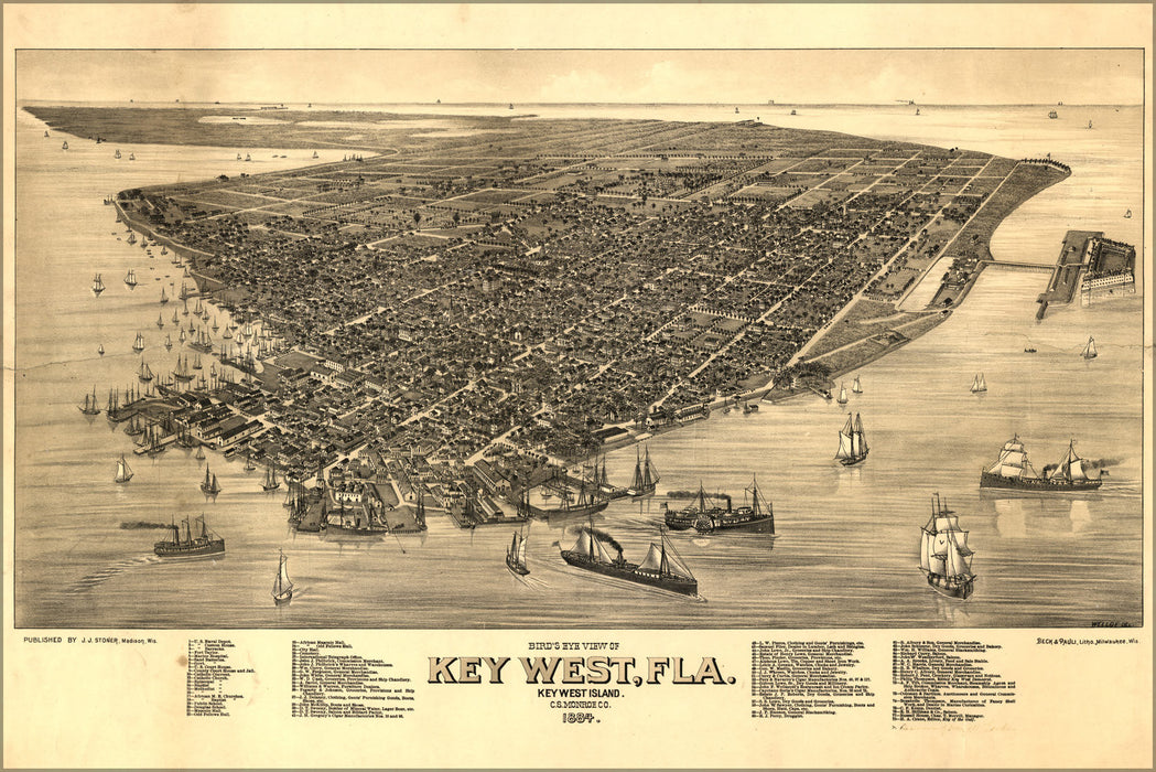 Poster, Many Sizes Available; Birdseye View Map Of Key West, Florida  1884