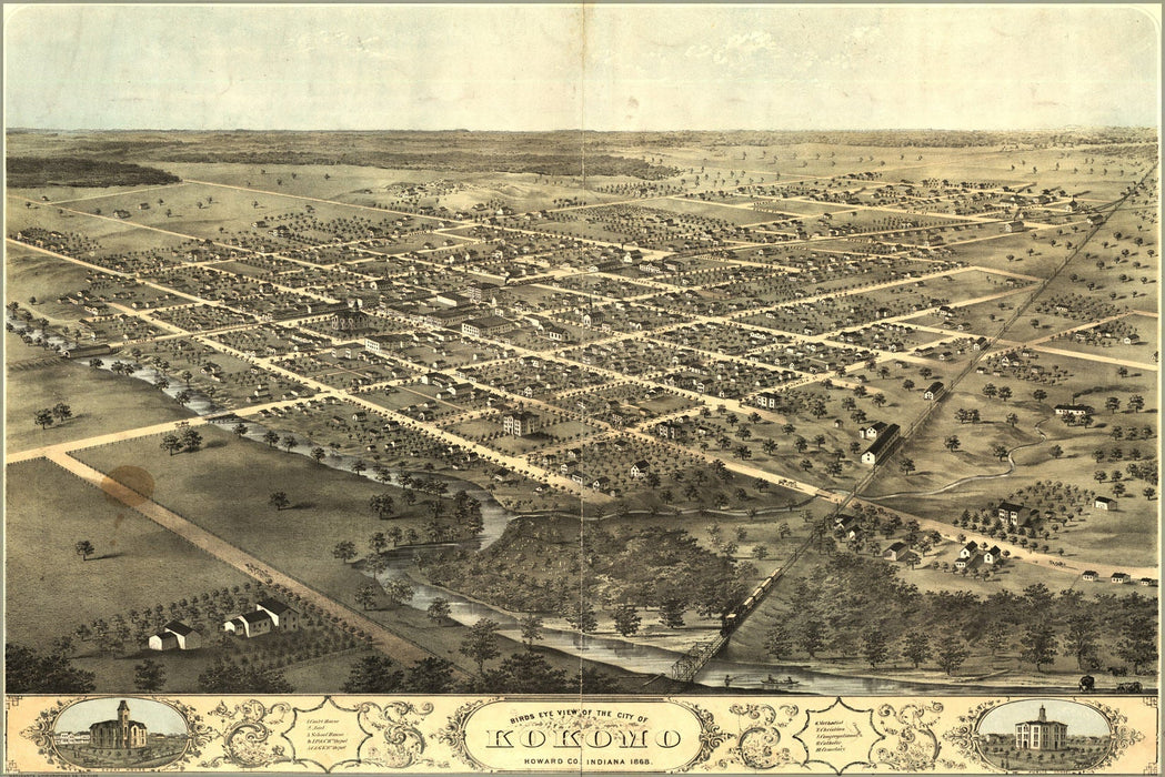 Poster, Many Sizes Available; Birdseye View Map Of Kokomo, Indiana 1868