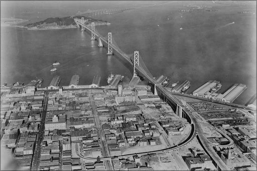 Poster, Many Sizes Available; Aerial View Of Suspension Bridge To Yerba Buena Island And Beyond From San Francisco