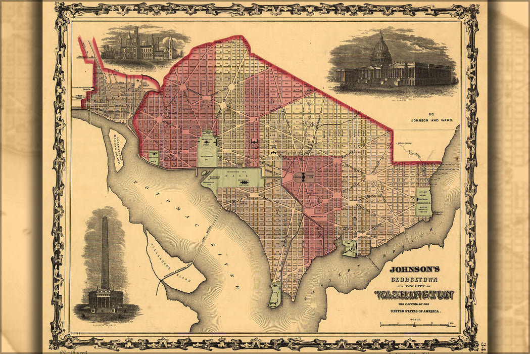 Poster, Many Sizes Available; Johnsons Map Of Georgetown And Washington Dc 1862