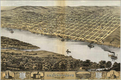 Poster, Many Sizes Available; Birdseye View Map Of Leavenworth, Kansas 1869