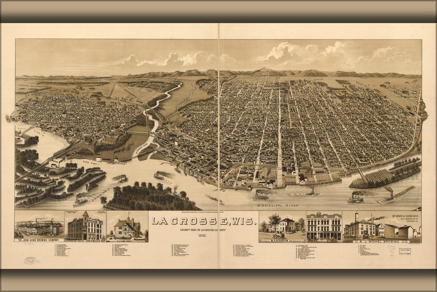 Poster, Many Sizes Available; Map Of La Crosse, Wisconsin 1887