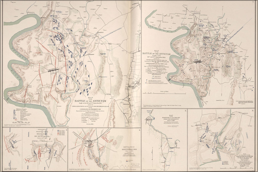 Poster, Many Sizes Available; Map Of Battle Of Antietam, Md.; Suffolk, Va.; Gettysburg, Md