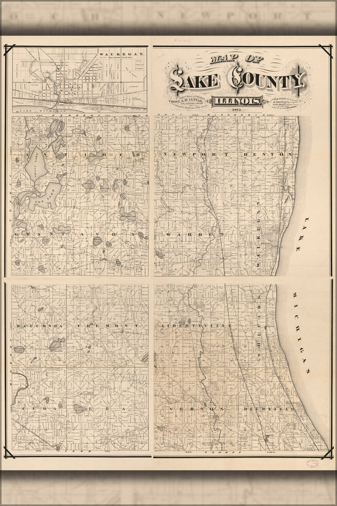 Poster, Many Sizes Available; Map Of Lake County, Illinois 1873