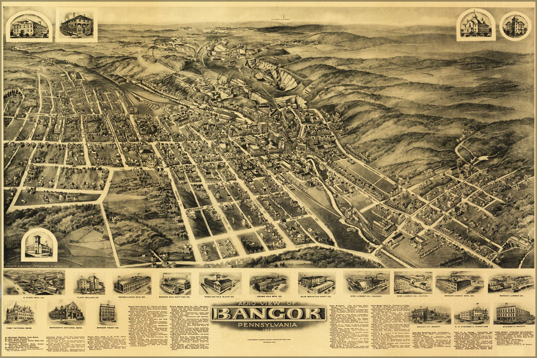 Poster, Many Sizes Available; Aero View Map Of Bangor, Pennsylvania 1918